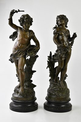 Lot 1190 - A pair of 19th century bronzed spelter figures...