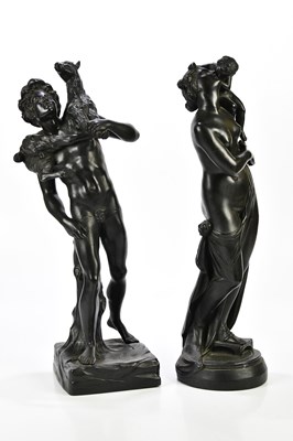 Lot 1436 - WEDGWOOD; two 19th century black basalt...