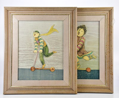 Lot 1644 - J ROYBAL; pair of oils, children playing,...