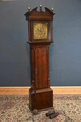 Lot 2006 - A George III oak and mahogany eight day...