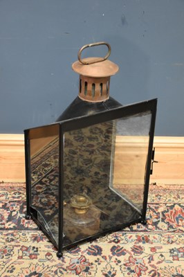 Lot 1017 - A black painted metal lantern, marked BR(M)