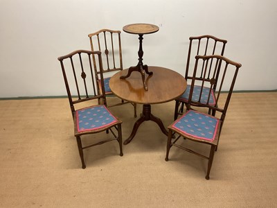 Lot 538 - A set of four chairs and two tables, largest...