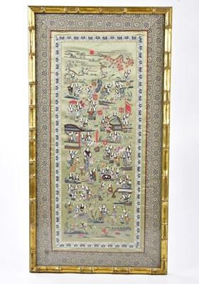 Lot 1264 - A 20th century Chinese silk panel, decorated...