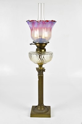 Lot 2193 - A Victorian brass Corinthian column oil lamp...