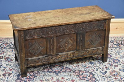 Lot 107 - A 20th century carved oak blanket chest, width...