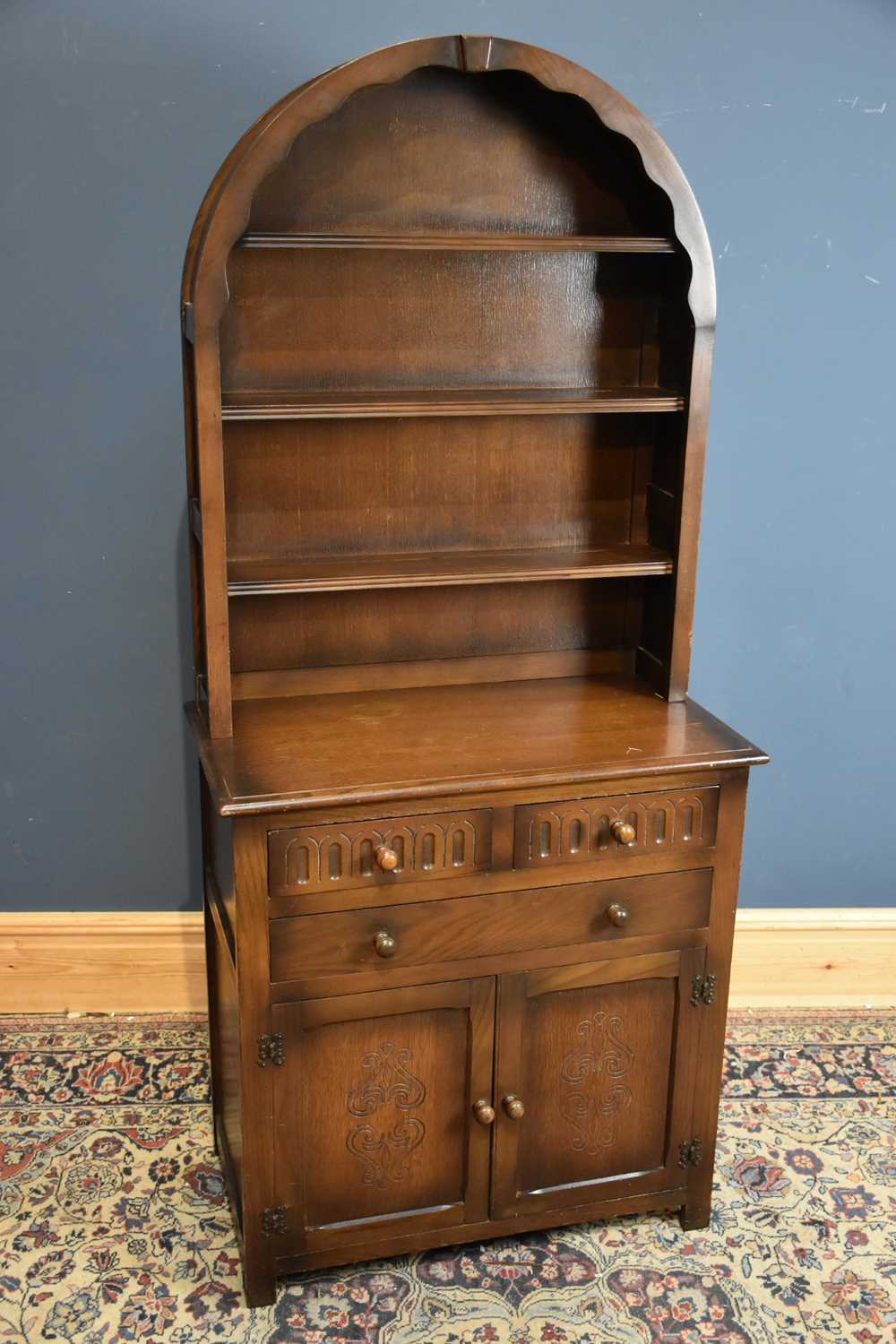 Lot 136 A modern Priory style oak Dutch dresser with