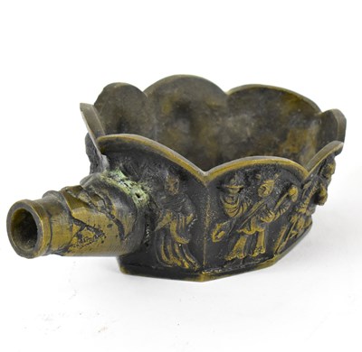 Lot 621 - A 19th century Chinese bronze silk iron, 14 x...