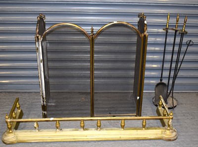 Lot 453 - A brass fire fender, firescreen and a three...