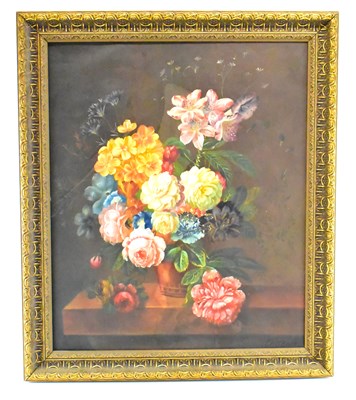 Lot 226 - CHEUNG; a modern oil on canvas board, still...