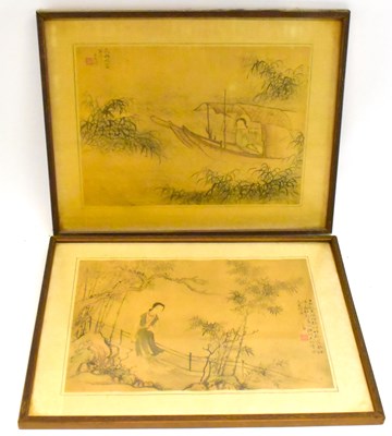 Lot 293 - A pair of Chinese watercolours, figures...