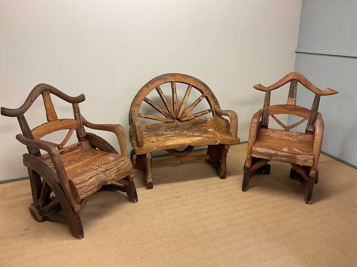 Lot 436 - A rustic wooden garden set constructed from...