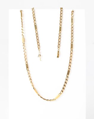 Lot 842 - A 9ct gold flat link chain necklace, stamped...