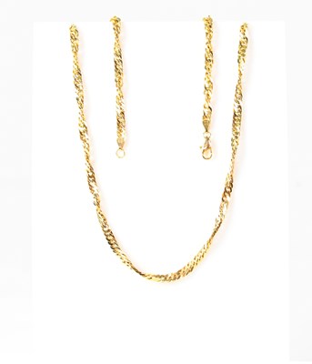 Lot 829 - An 18ct yellow gold flat link ropetwist chain...