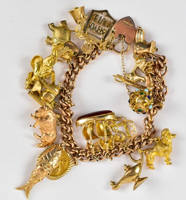 Lot 781 - A 9ct yellow gold charm bracelet with charms...