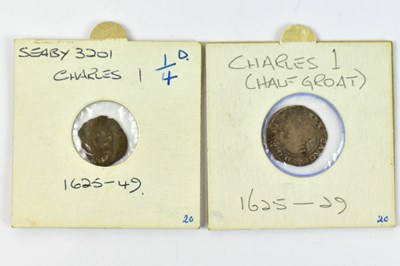 Lot 876 - A Charles I half groat and a Charles I quarter...