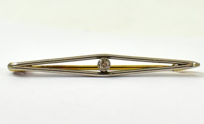 Lot 836 - A 9ct yellow gold bar brooch set with small...