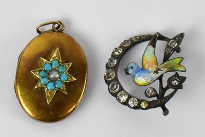 Lot 830 - A 15ct yellow gold turquoise set locket and a...