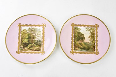 Lot 1403 - DAVENPORT; a pair of hand painted and gilt...