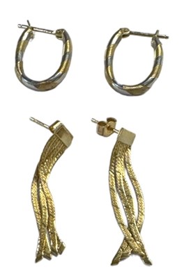 Lot 832 - A pair of 9ct yellow gold earrings, another...