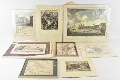 Lot 287 - Six assorted mounted engravings and three maps,...