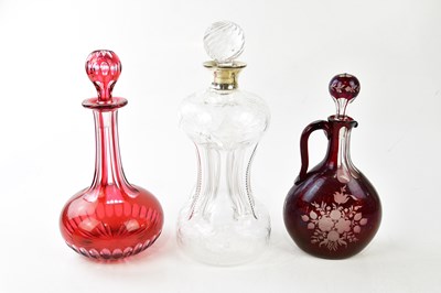 Lot 1485 - A George V cut glass decanter of waisted form,...