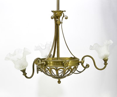 Lot 379 - An early 20th century cast brass hanging light...