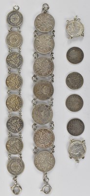 Lot 872 - A silver sixpence bracelet, a silver...