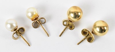 Lot 849 - A pair of 9ct yellow gold earrings and another...