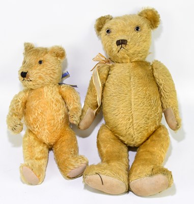 Lot 261 - Two vintage plush teddy bears, length of...