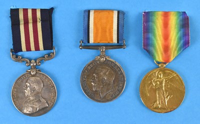 Lot 367 - A WWI military medal group of three awarded to...