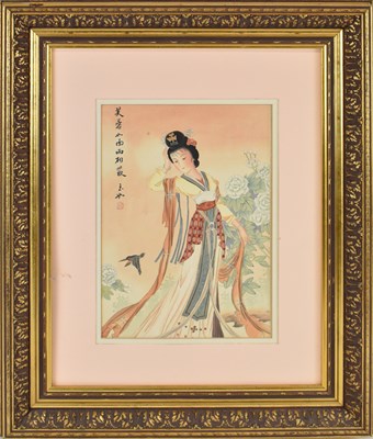 Lot 289 - A modern Chinese watercolour of a lady, 33 x...