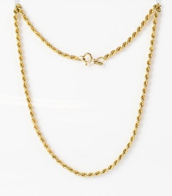 Lot 851 - A 9ct yellow gold ropetwist necklace, length...