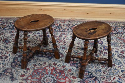 Lot 24 - A pair of 19th century oak stools on turned...