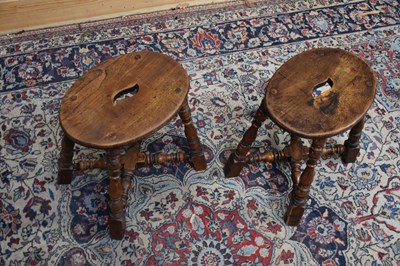 Lot 24 - A pair of 19th century oak stools on turned...