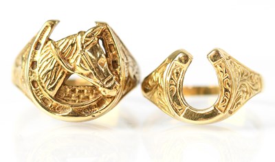 Lot 887 - A group of 9ct yellow gold horse-related...