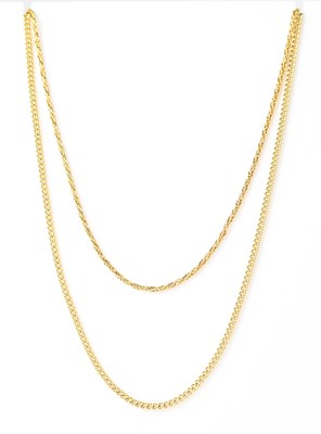 Lot 857 - A group of 9ct yellow gold necklaces,...