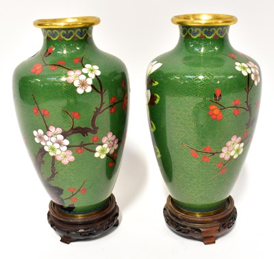 Lot 420 - A pair of cloisonné vases of shouldered...