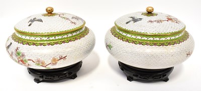 Lot 426 - A pair of cloisonné covered squat jars, cream...