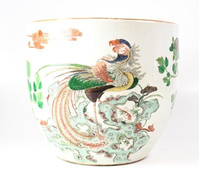 Lot 378 - A Chinese Famille Verte jardinière, painted...