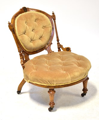 Lot 48 - An Edwardian inlaid walnut chair with button...