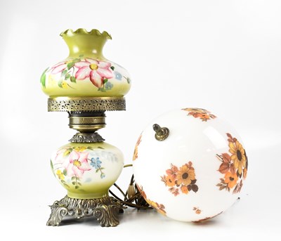 Lot 108 - A reproduction oil lamp with mustard-coloured...