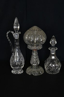 Lot 1486 - A cut glass mushroom lamp and shade, height...