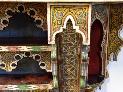 Lot 43 - A Moorish ornate painted wooden shelf with...