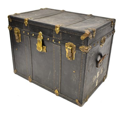 Lot 181 - A leather travelling trunk with brass studs...