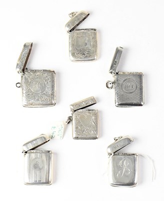 Lot 607 - Six various hallmarked silver vesta cases, all...