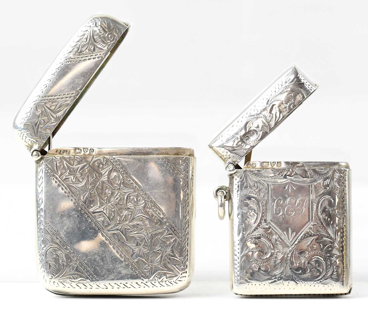 Lot 604 - Two Edwardian hallmarked silver vesta cases