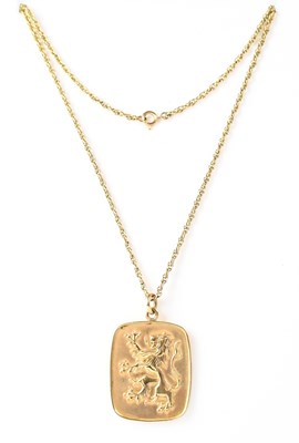 Lot 845 - A 9ct gold pendant of rectangular form...