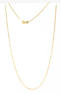 Lot 828 - An 18ct gold box chain link necklace stamped...