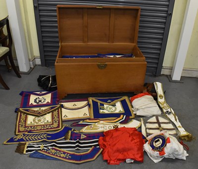 Lot 307 - An early 20th century oak Masonic blanket box...