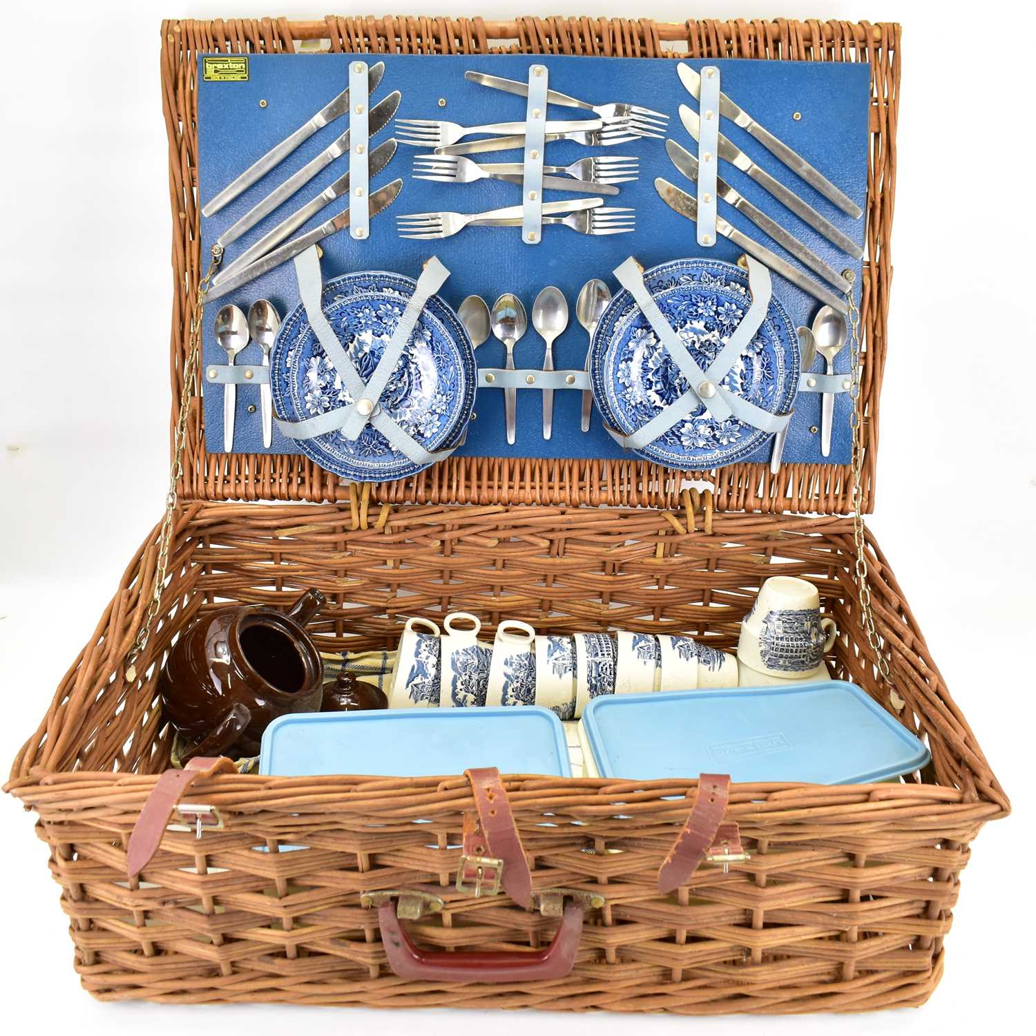 Lot 151 - BREXTON; a vintage picnic set in wicker basket,...